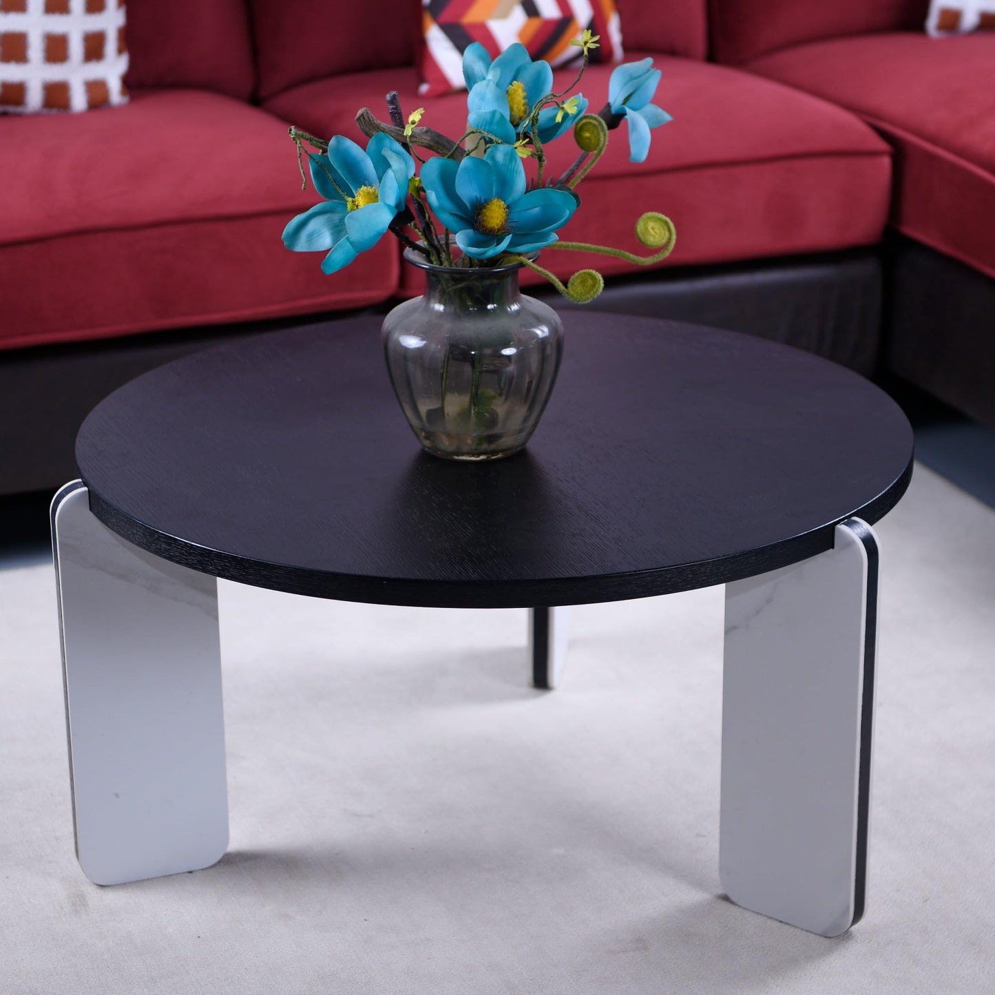 Set of 2 Round Nesting Tables - Multi-Purpose Home Furniture Ideal for Small Spaces, Functional as Living Room Coffee Table, Bedroom Night Stand, Dining Room Side Table, Sofa End Table (Black A)