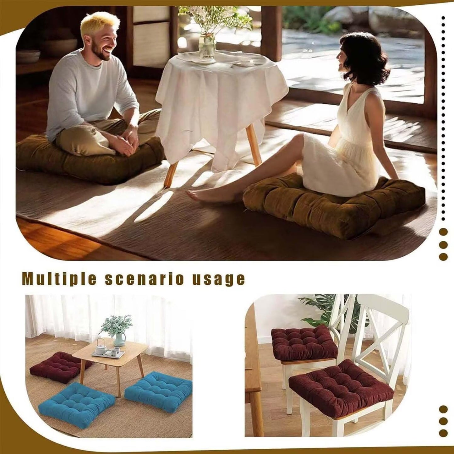 Gfobip Floor Pillows Set Square Chair Cushion Pad Tufted Seat Cushions for Living Room Balconies Office Wine Red 18x18in