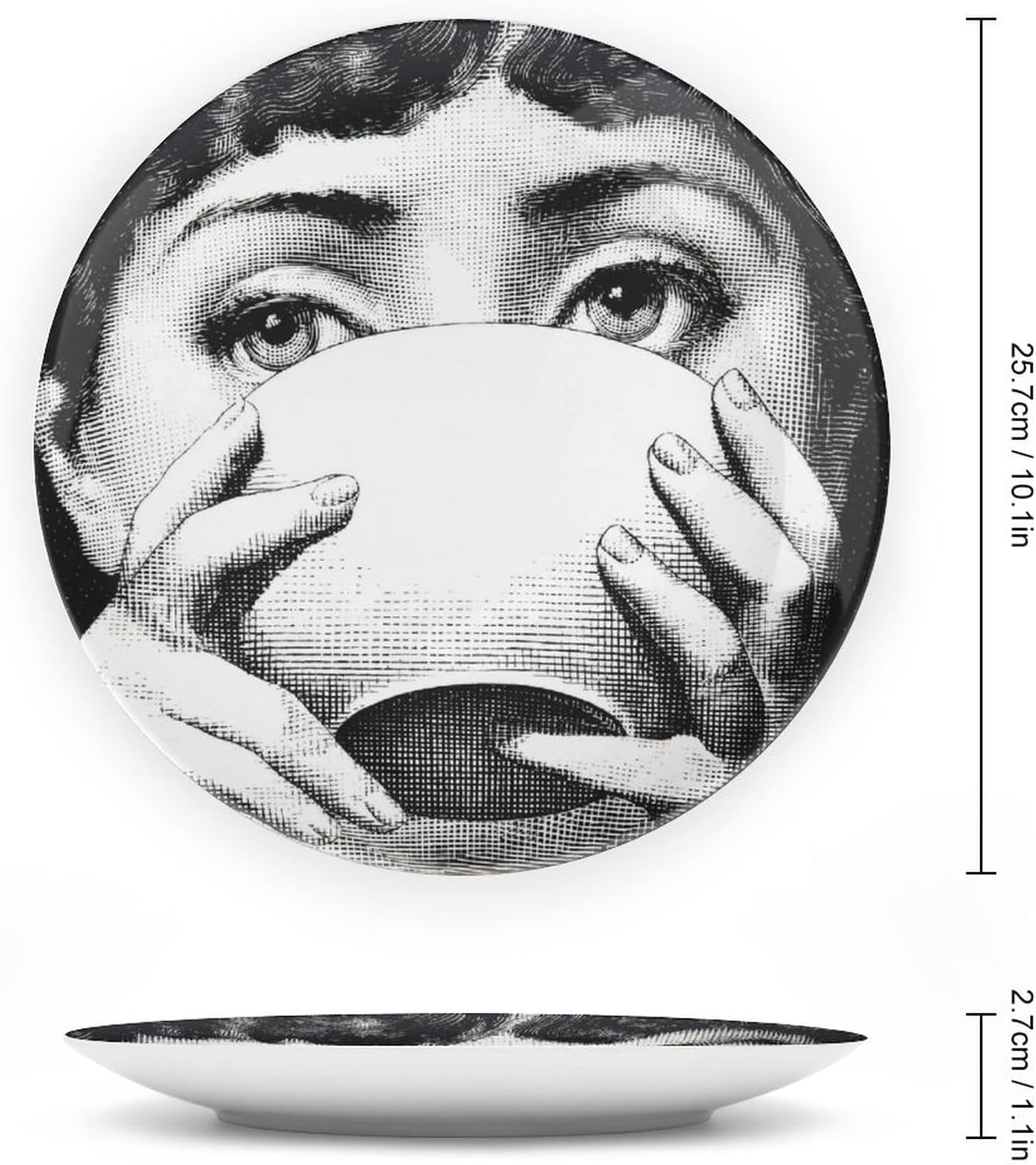 AlphaDesignLuxe 10" Italian-Style Decorative Plate – Modern Art Face Design, Handcrafted Ceramic Platter for Tabletop or Wall Display (Tea Cup)
