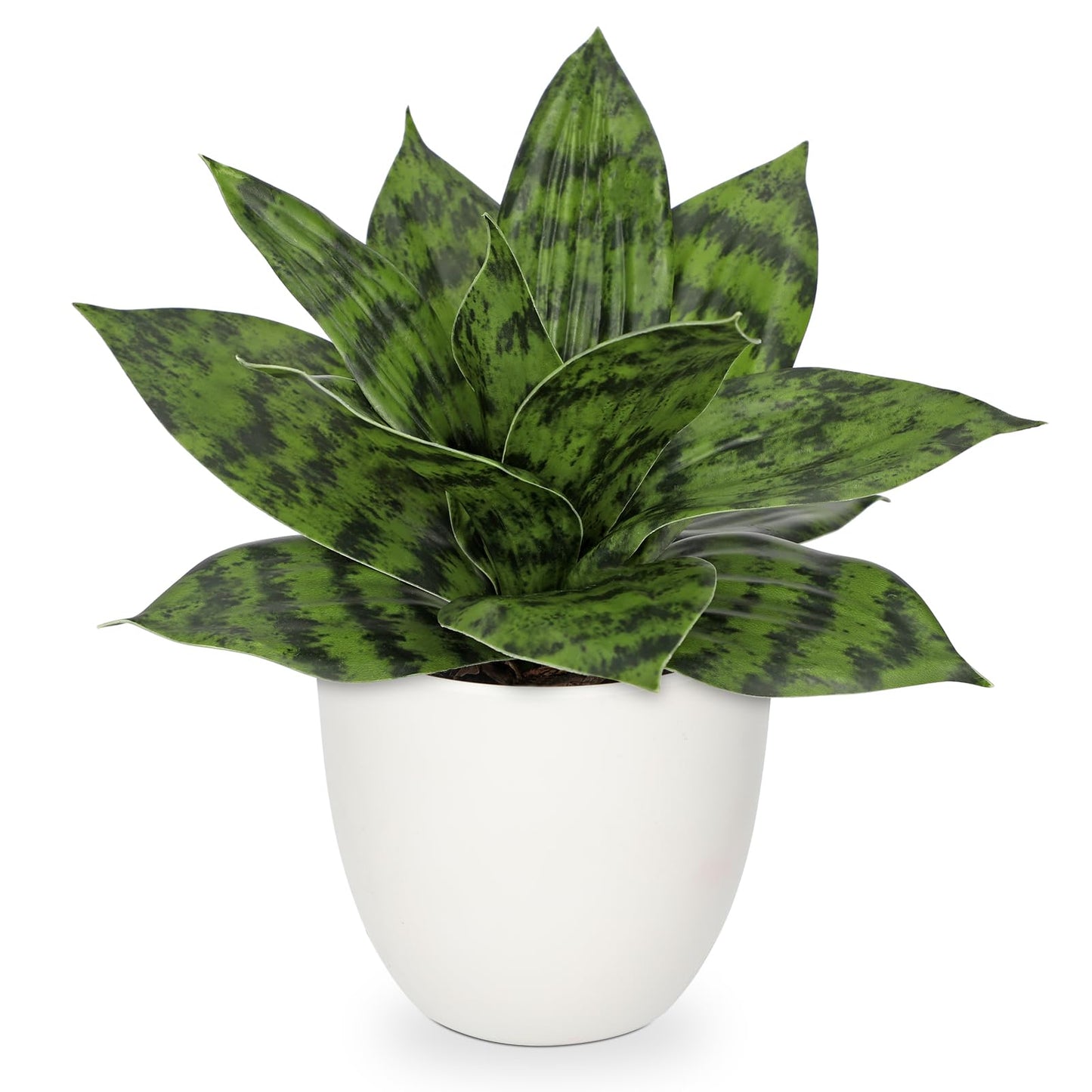 Hollyone Artificial Snake Plants 9" Faux Agave Succulent Plant Potted in White Pot Fake Sansevieria Aloe Tropical Plant for Desk Modern Office Home Bathroom Indoor Outdoor Decor