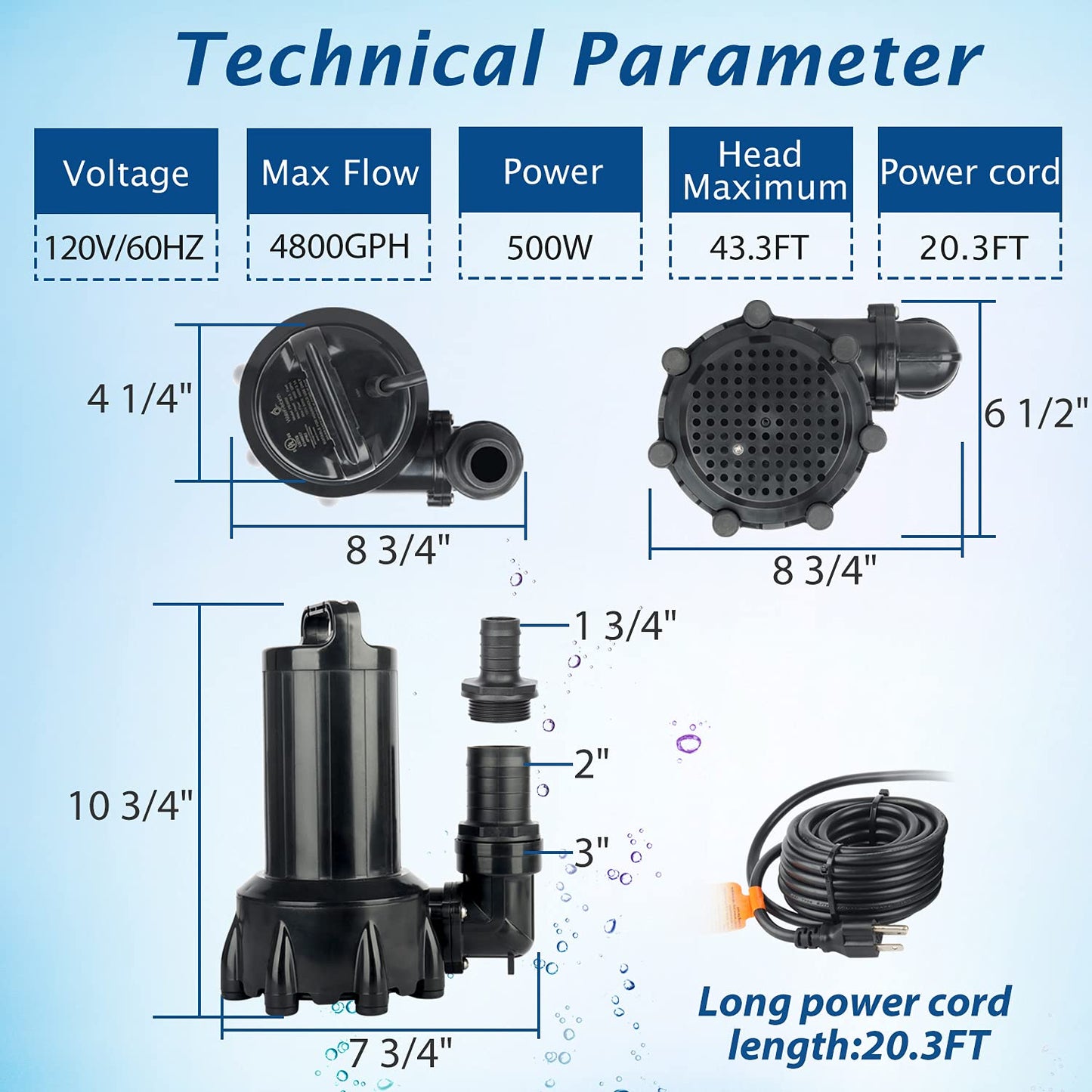 WaterRebirth (PB5000,4800GPH) High Flow Submersible Water Pump-Home/Inline Water Pump-Submersible Pump-Water Transfer Pump-Aquarium Pump