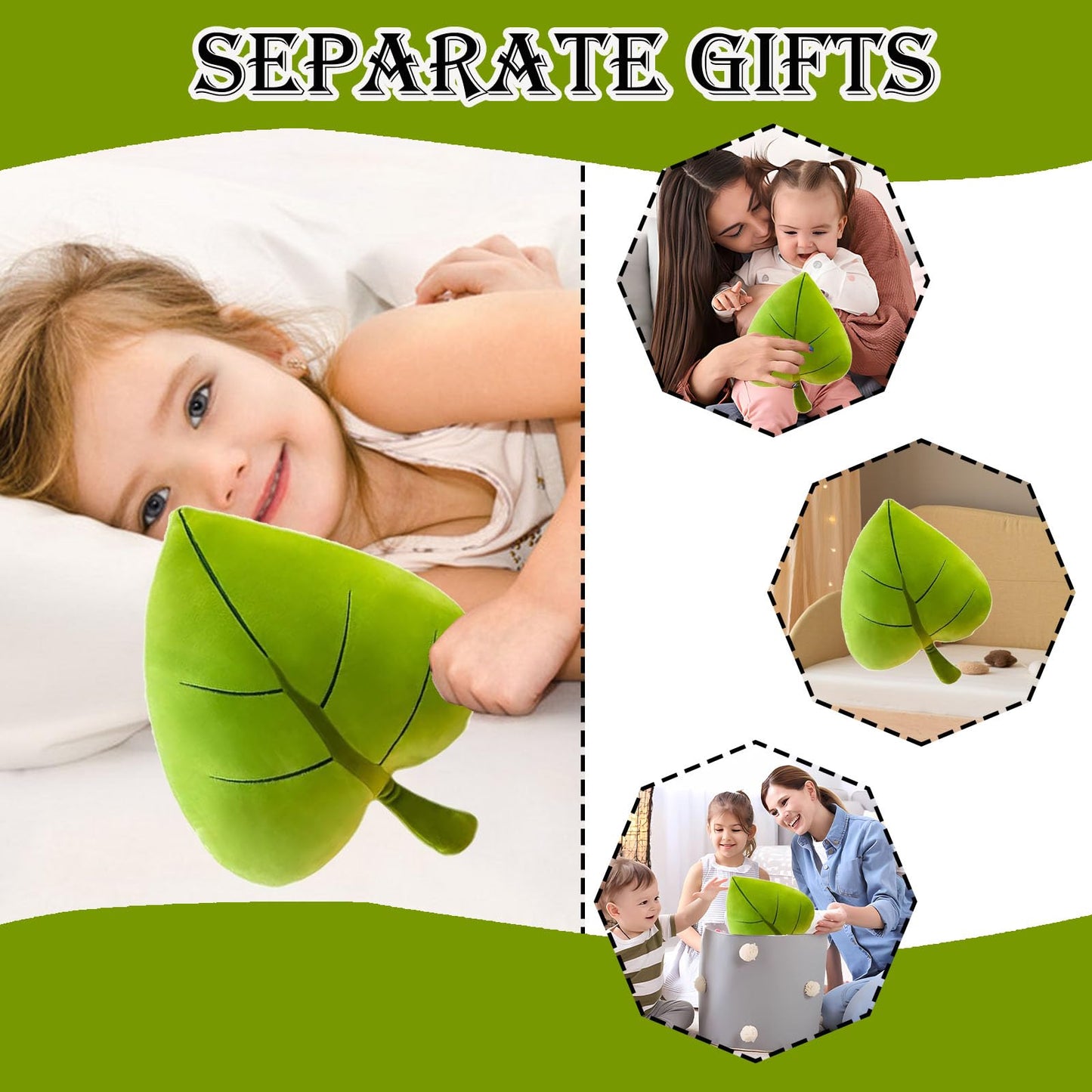 zxmbeddings Leaf Pillow,Green Stuffed Plant Plush Leaf Shaped Cushion Pillow Decor,19.7"
