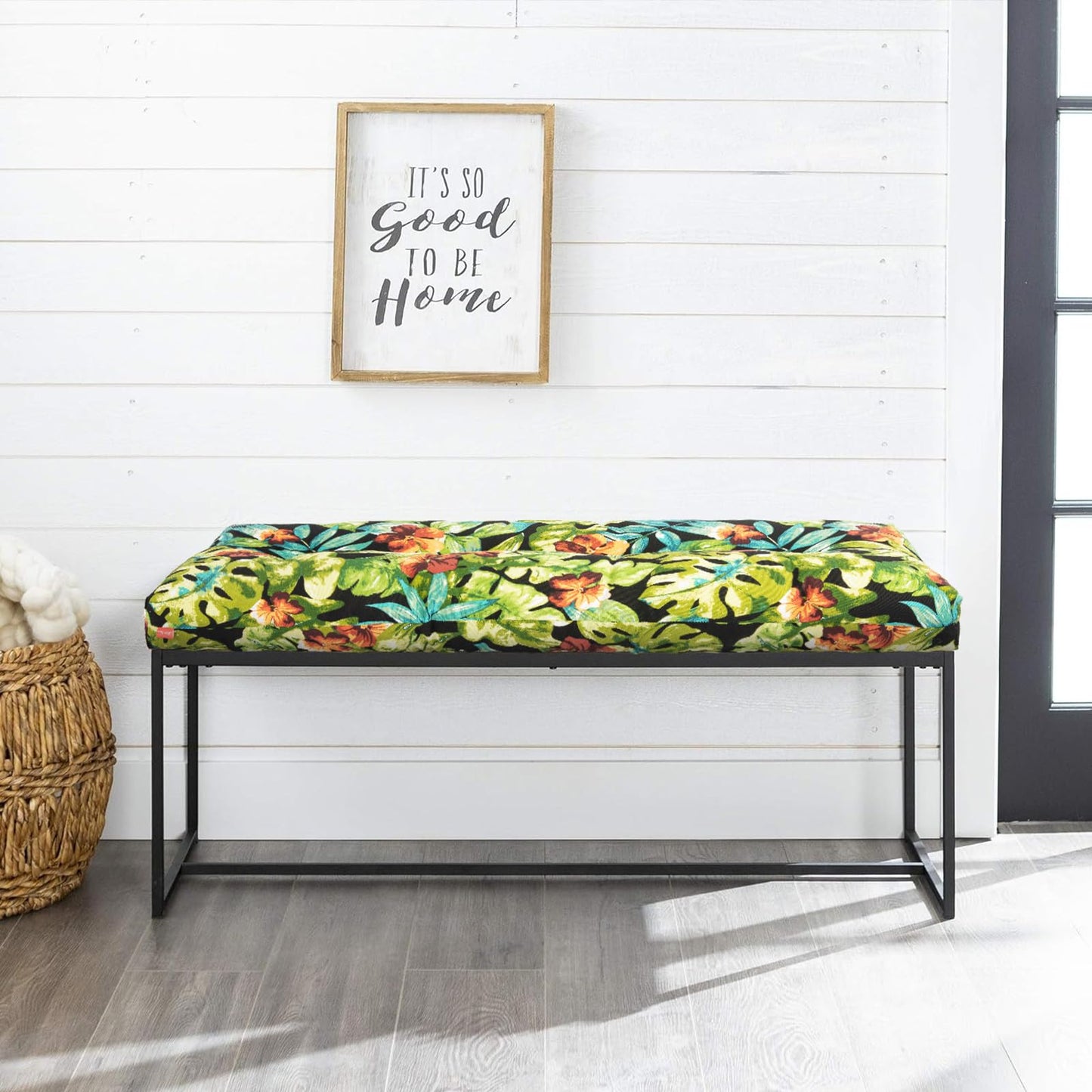 IN4 Care Indoor Outdoor Bench Cushion 48"x18", Non-Slip Patio Furniture Seat Pads, Waterproof Overstuffed Tufted Loveseat Cushion with Round Corner for Window,Swing,Garden,Porch-Tropical Green Leaves