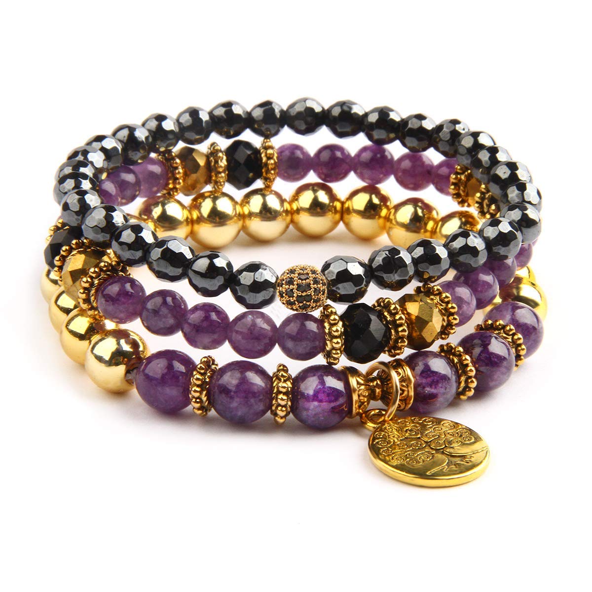 Jardme Healing Crystal Bracelets for Women, 8mm Beaded Natural Stone Stretch Chakra Bracelets Tree of Life Bracelet Jewelry Gifts for Women