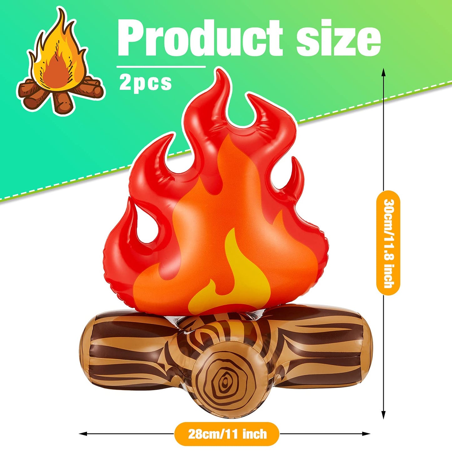Sumind 2 Pieces Inflatable Fake Campfire Camping Props Bonfire Party Decor Campfire Party Decorations Artificial Flame for Indoor Camping Overnight and Scene Setting