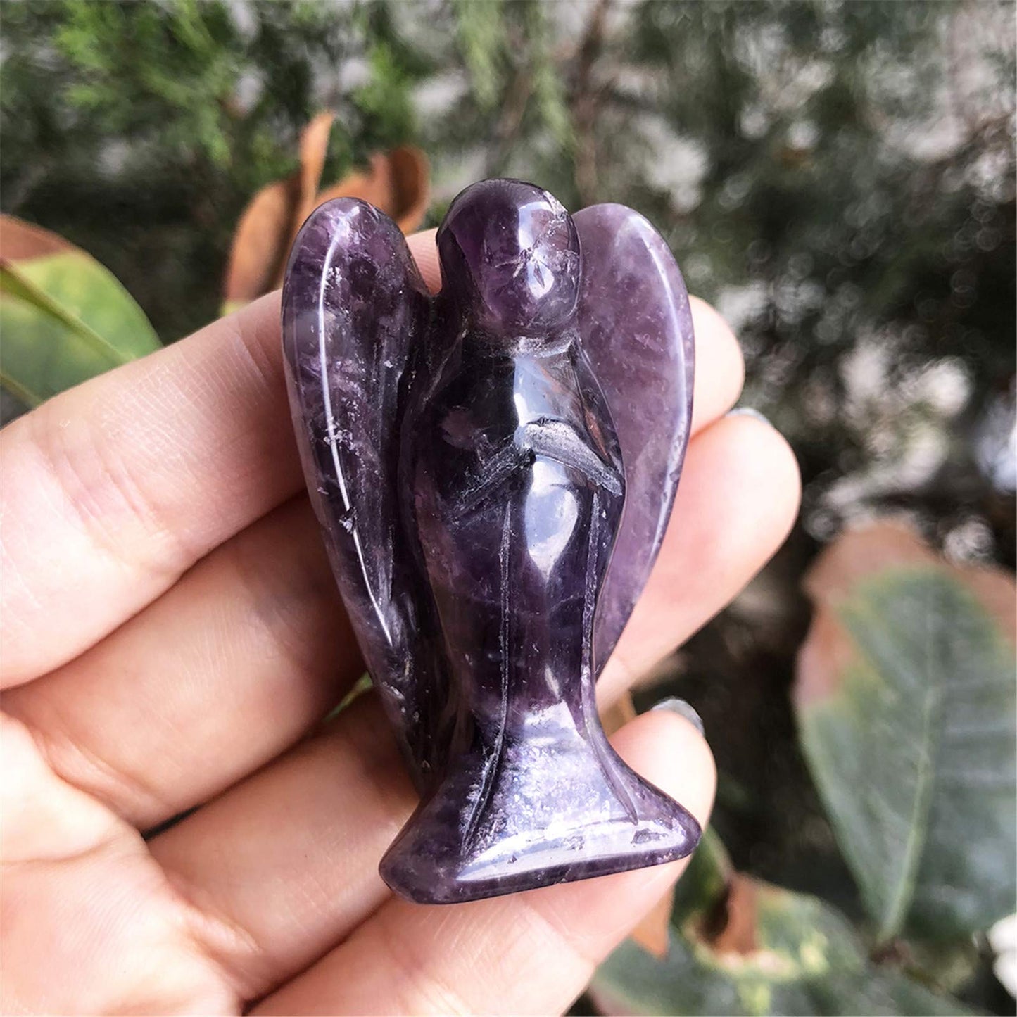 favoramulet 2 Inches Amethyst Crystal Pray Guardian Angel Statue, Carved Healing Peace Angel with Wing Figurine Pocket Stone
