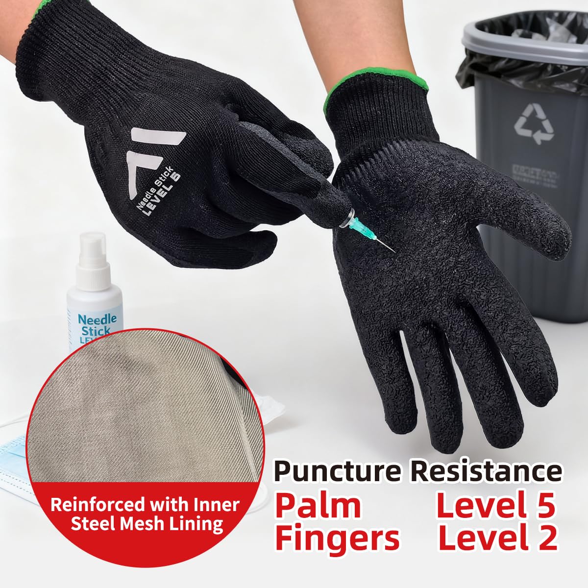 MACSHRK Level 5 A9/F Cut Resistant Gloves HPPE + Steel Wire Palm-Coated Textured Latex Anti-Stab/Puncture for Durian Opening (X-Large)