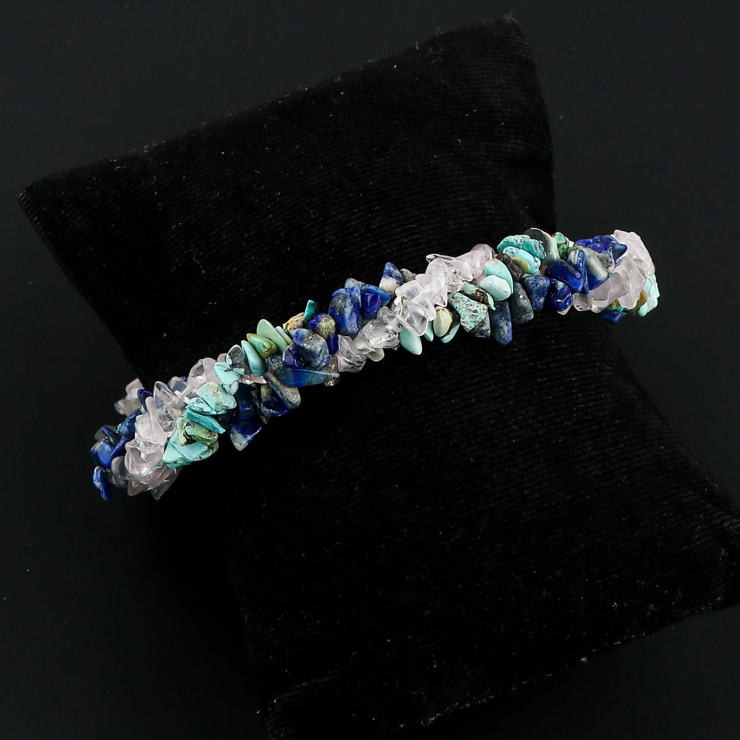 CRYSTALIS Natural Turquoise & Lapis Lazuli & Rose Quartz Beads Braided Rope Crystals Bracelet, Chips Nugget Beaded Gemstones, Chakra Healing Stones, Womens Jewelry, 925 Sterling Silver Bracelet 8 inch