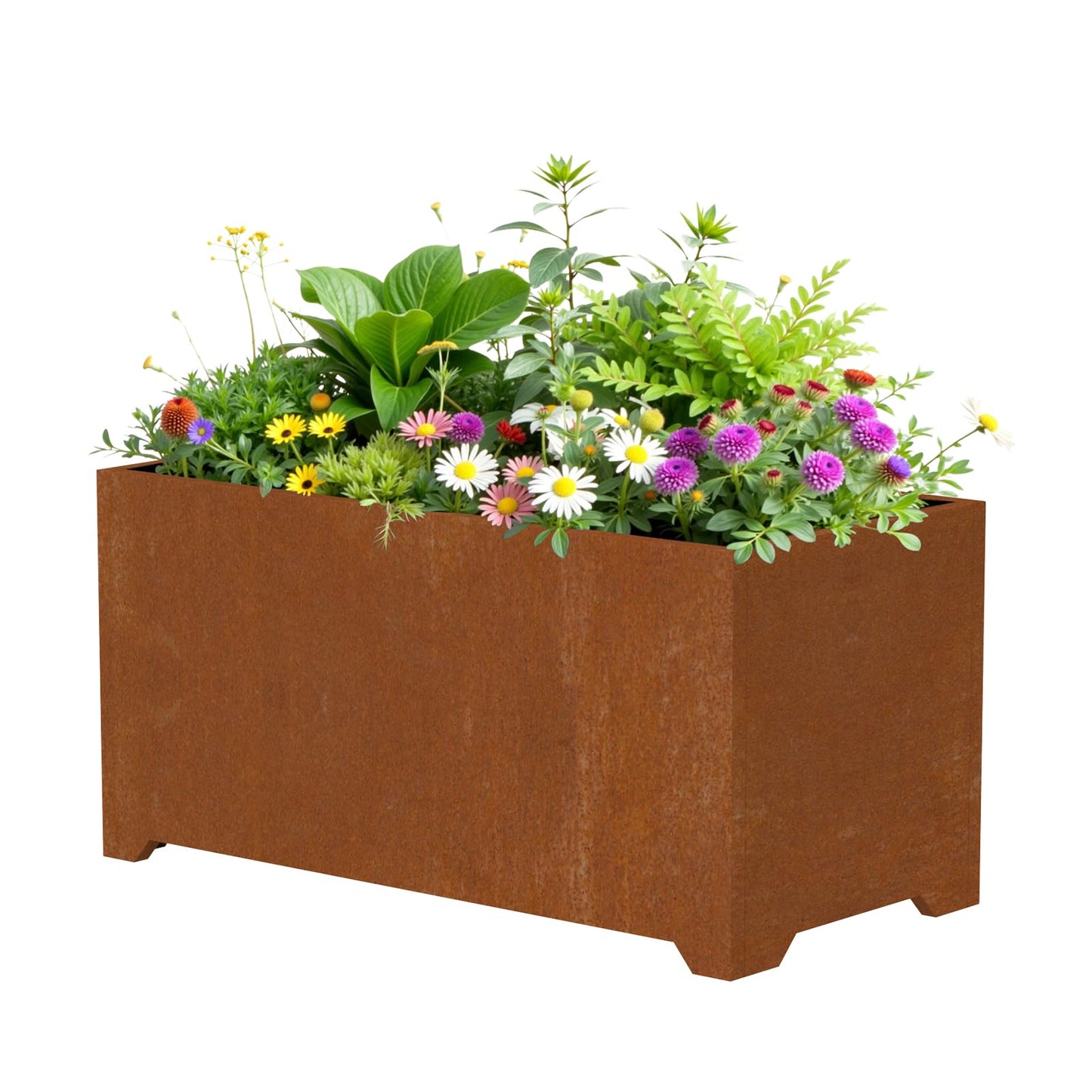 Gabviem Large Planters for Outdoor Plants 32"L x 15"W x 15"H, Co-rten Steel Planter Box with 6 Drainage Holes, Raised Bottom, All-Weather Garden Planter Box for Patio, Lawn, Commercial & Residential