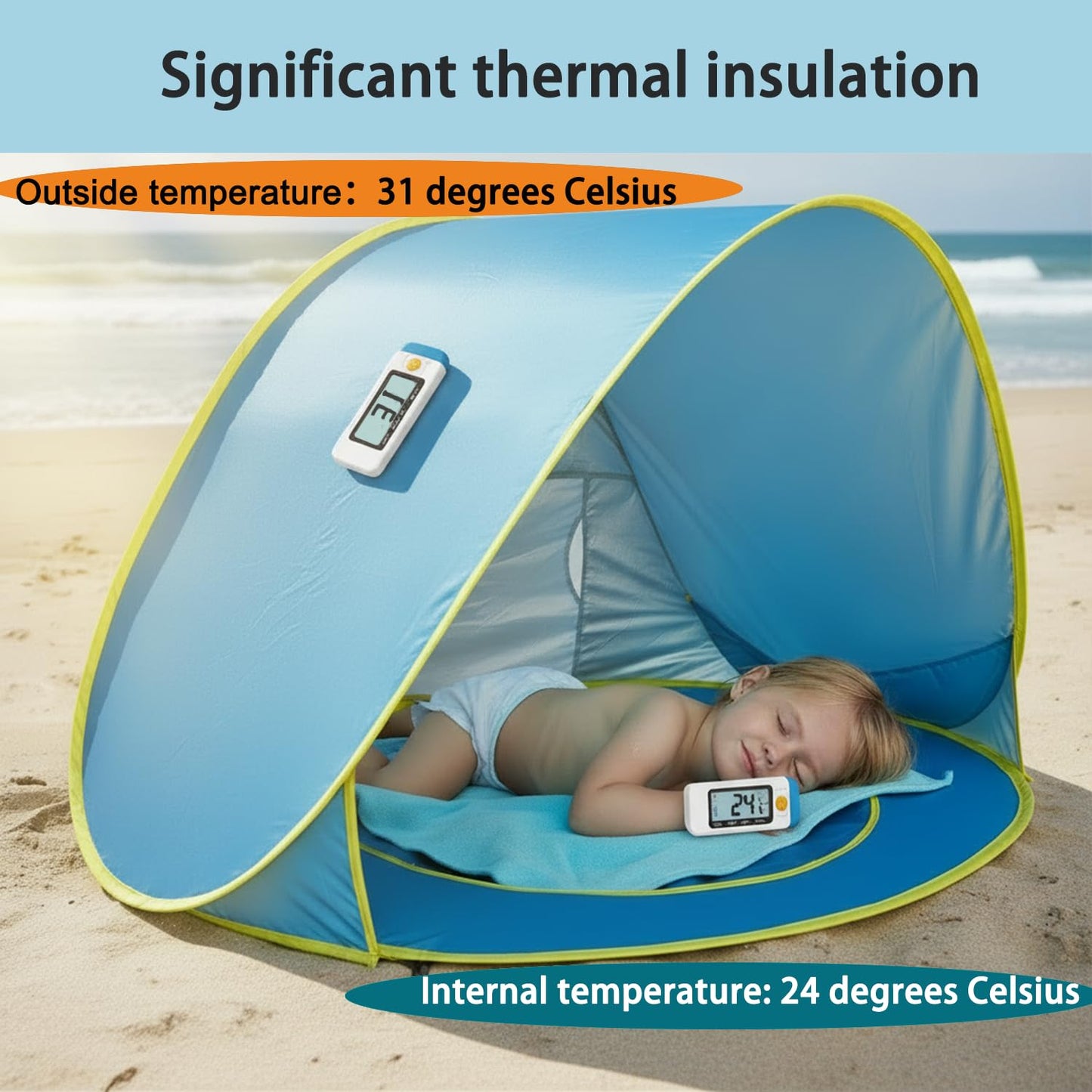 Baby Beach Tent with Pool, Pop Up Beach Tent Sun Shade for Infant Toddlers, Portable UV Protection Shade with Carry Bag for Outdoor Travel, Camping