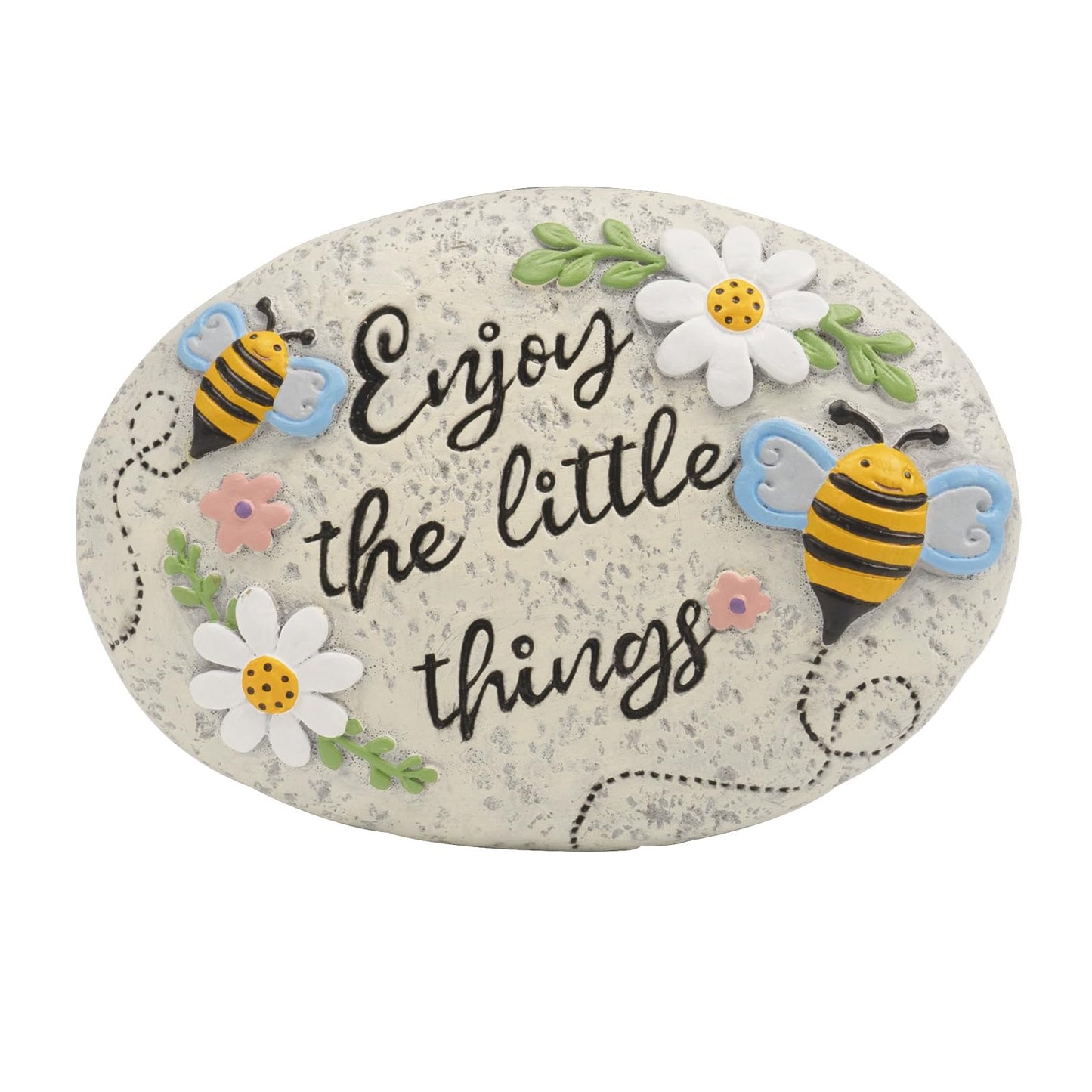 Bechivie Spring Decorative Garden Stones Outdoor, 6x4.1In Enjoy The Little Things Bee Stone with White Flower, Concrete Stepping Stones for Walkway Pathway Yard Outside