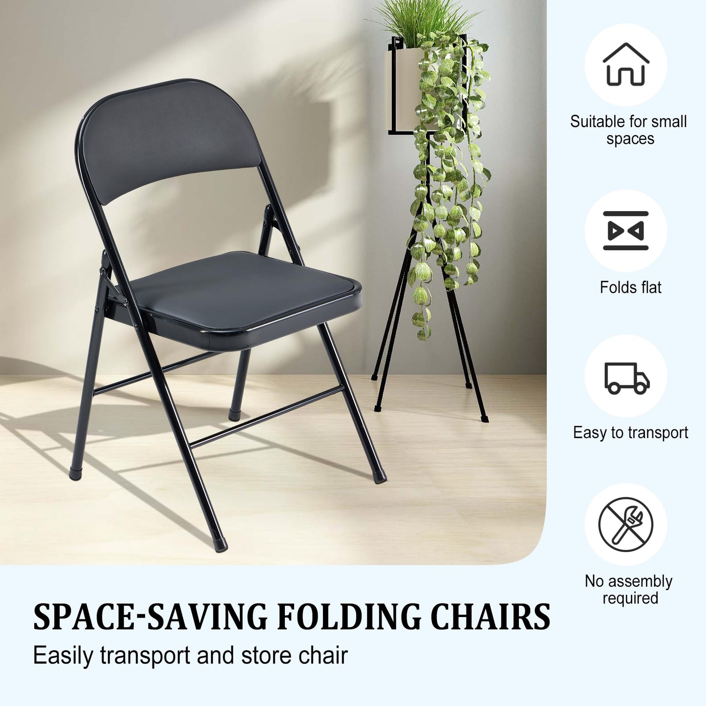 Usnipoya Folding Chairs 10 Pack Black with Padded Seats, 350-LBS Heavy Duty Metal Frame, Portable Design for Commercial Use, Party Events Wedding Outside, No Assembly Required