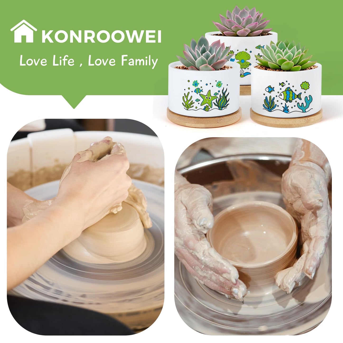 KONROOWEI 3 Pcs Coastal Beach Room Decor Plant Pots,Funny Planter Gifts for Women,for Indoor Plants Garden Planters Succulent Pots, with Drainage Holes and Saucer(No Plants)