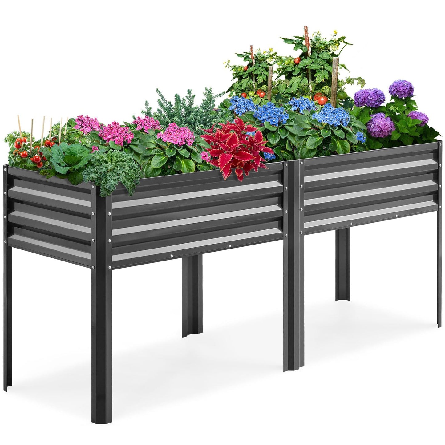 KING BIRD Raised Garden Bed with Legs Galvanized Large Elevated Planter Box for Backyard, Patio, Balcony, 600lb Capacity, Dark Grey 70.9x22.8x31.5 in