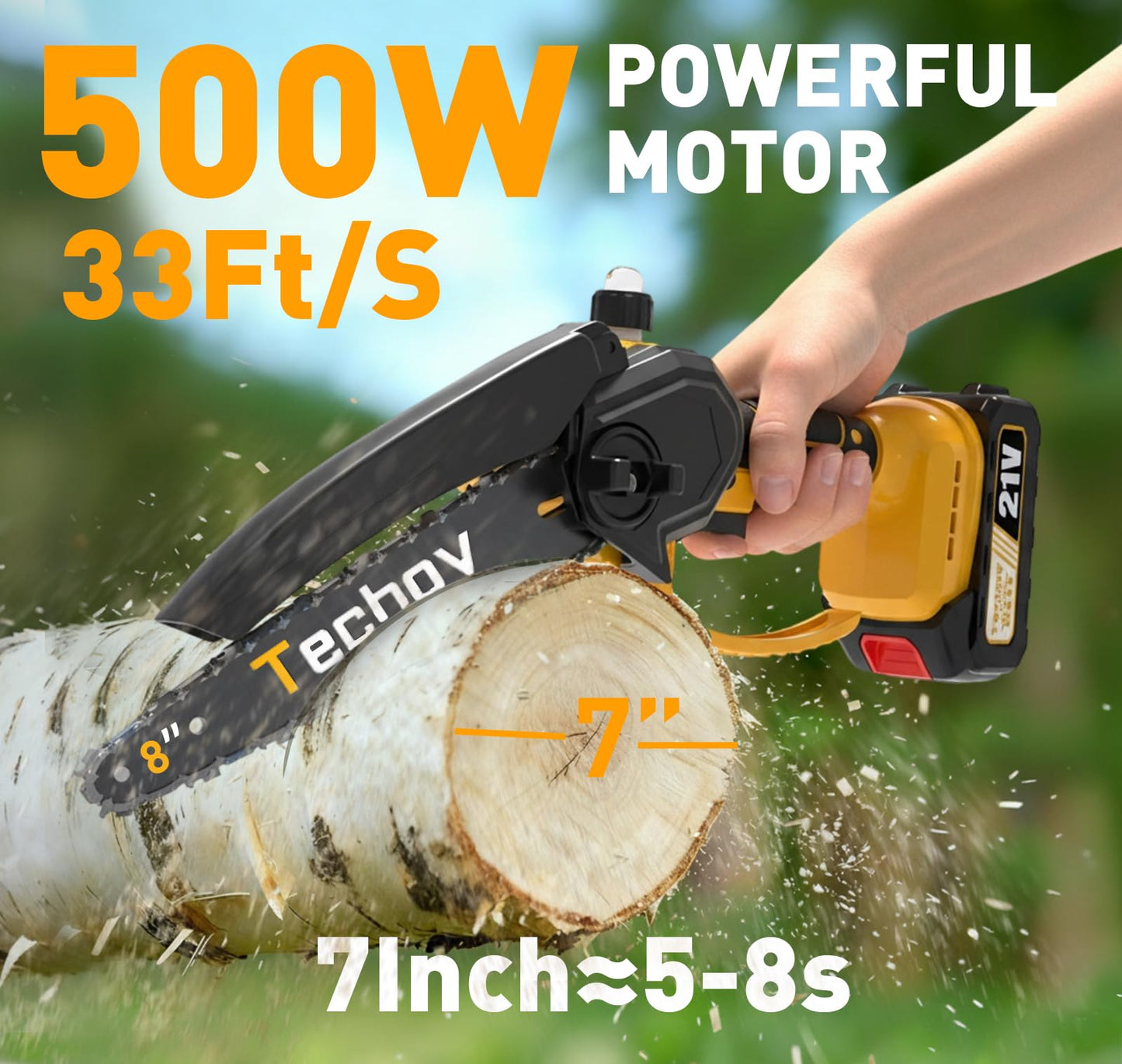8 Inch Mini Electric Chainsaw Cordless, 6 Inch Portable Chain Saw for Makita 18V Battery Powered Saws Small HandHeld Saw with 2 Batteries Yard Tool Tree Trimming Wood Cutting Gifts Men Dad(GoldYellow)