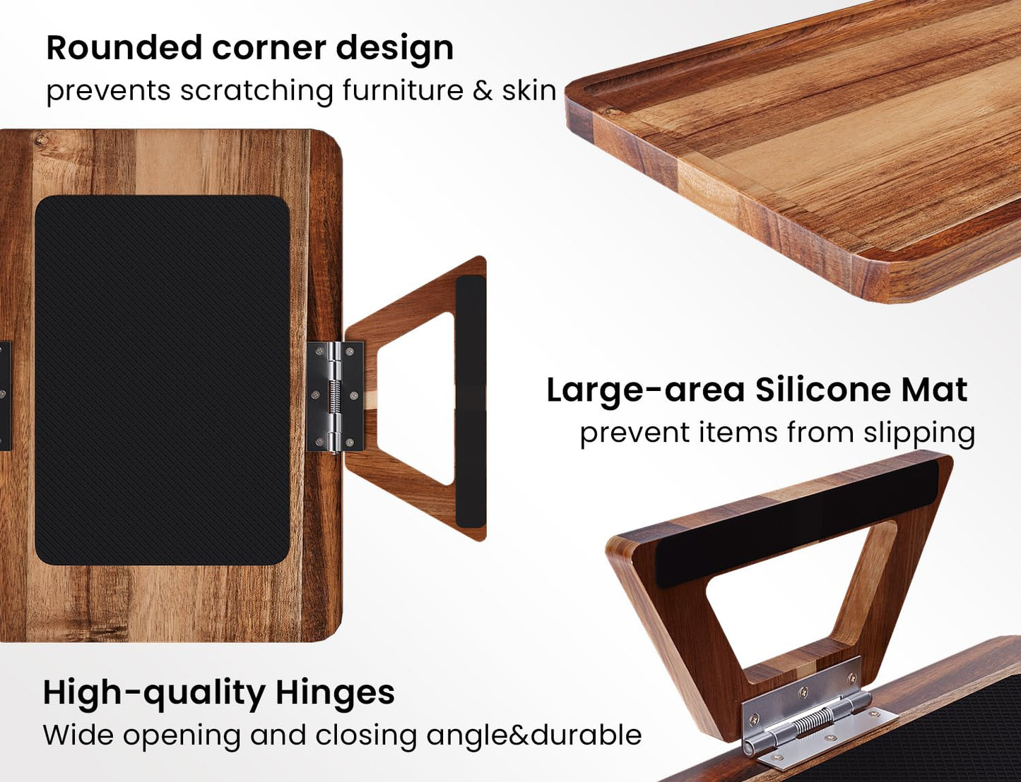 Danfoxer 2 Pack Acacia Wood Couch Arm Tray,Couch Tray,Folding Sofa Armrest Trays,Couch Arm Table Clip-On Couch Desk for Drinks,Snacks,Phone,Remote Control