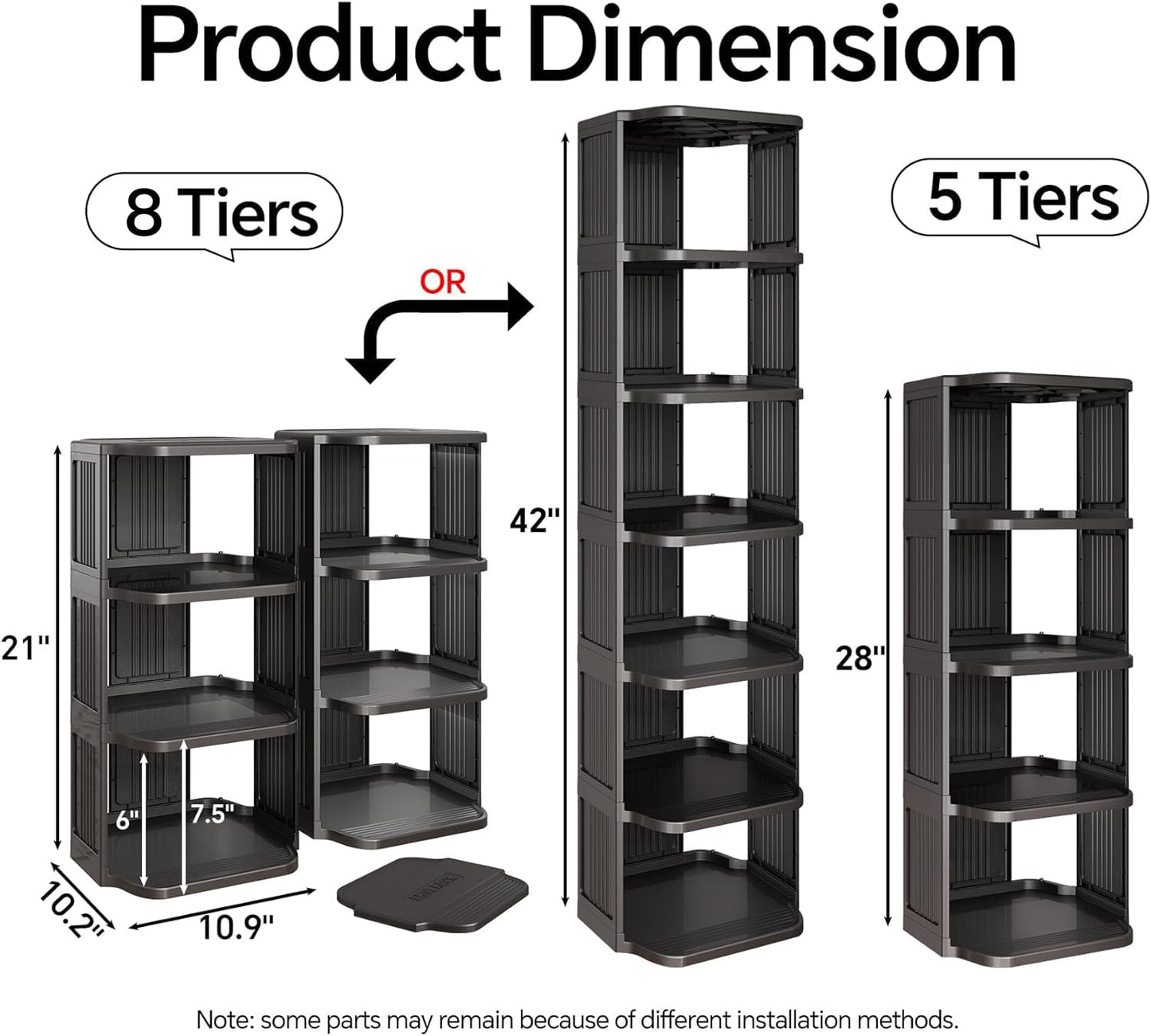Kitstorack 8-Tier Vertical Plastic Shoe Rack, Freestanding Stackable Storage Organizer for Small Closets and Tight Spaces