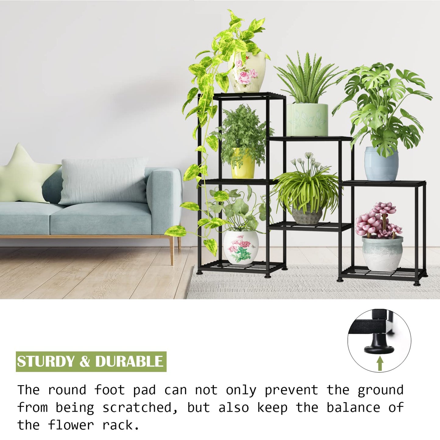 YUJCHMTZN Metal Plant Stand Indoor Metal Plant Stands Outdoor Tiered Plant Shelf for Multiple Plants, 3 Tiers 7 Potted Ladder Plant Holder Table Plant Pot Stand for Window Garden Balcony Living Room