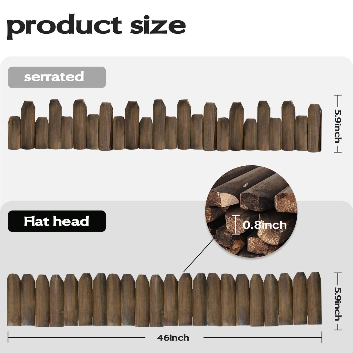 Wood Garden Edging, Wooden Fence Border Decorative Small Picket Panels for Flower Bed Barriers and Landscape Fencing