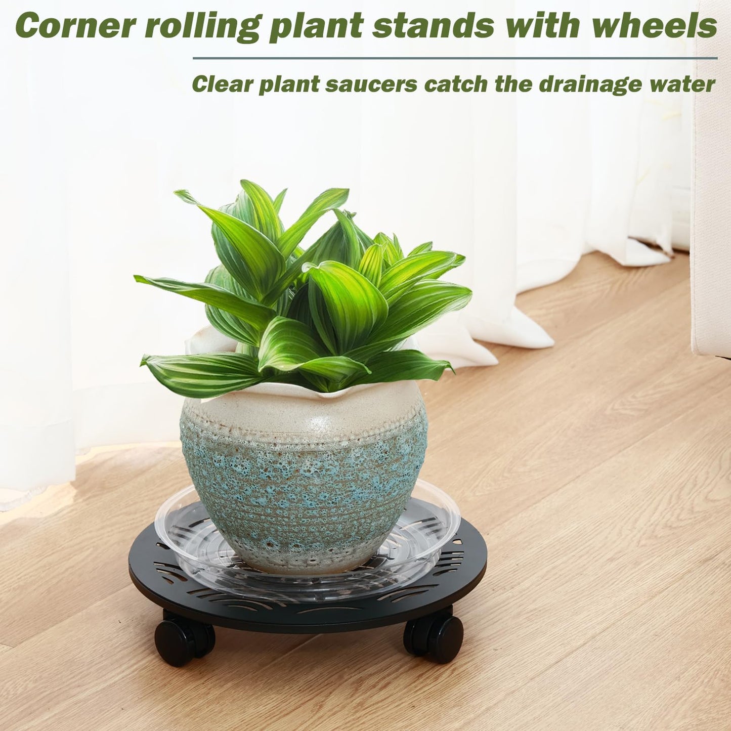 DEELF OUTLET 3 Packs 13.5" Large Metal Plant Caddy with Wheels Heavy-Duty Plant Dolly Pot Mover Rollers Rolling Plant Stands Indoor Outdoor Wheeled Plant Holder Coaster Trolley