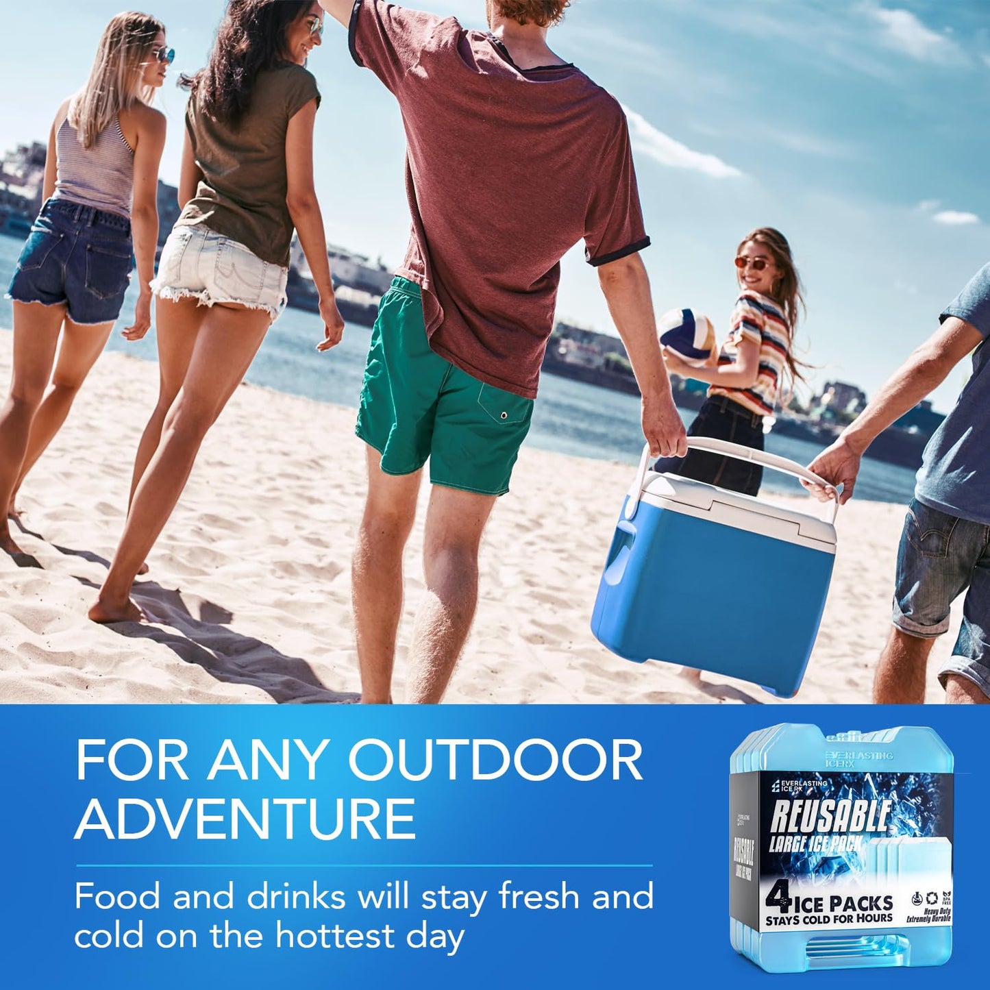Large Reusable Ice Packs for Cooler with Handle (4 Pack) Long Lasting Coolness, BPA Free, Freezer Packs for Extended Cooling | Cooler Ice Packs for Camping, Fishing, Hiking, Beach