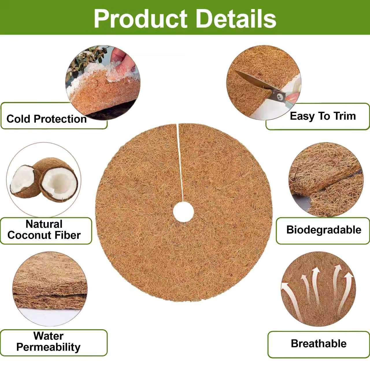 4 Pack 15.7 Inch Coconut Fiber Mulch Ring - Natural Coco Coir Tree Ring Protector Mats, Weed Barrier Plant Discs for Moisture Retention, Indoor Outdoor Trees and Landscaping