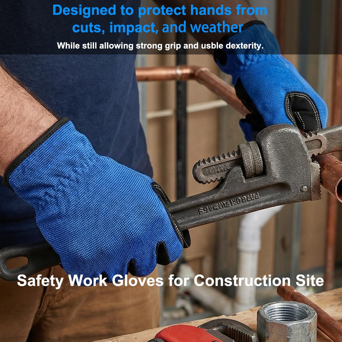 NL HOME Work Gloves for Women, Durable Mechanic Gloves, Flexible Gardening, Construction & Utility Work Gloves with Touchscreen, Blue, M