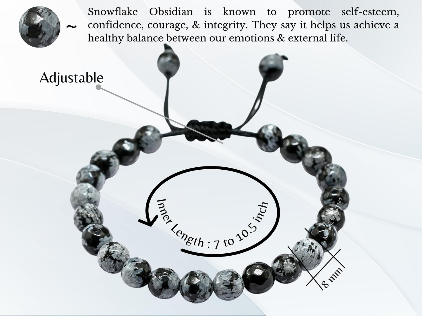 Amazing Gemstone Snowflake Obsidian Bracelet for Women - Chakra Mens Bracelet Protection Crystals and Healing Stones - Blessing Spiritual Meditation (Faceted Beaded Bracelet, Adjustable)