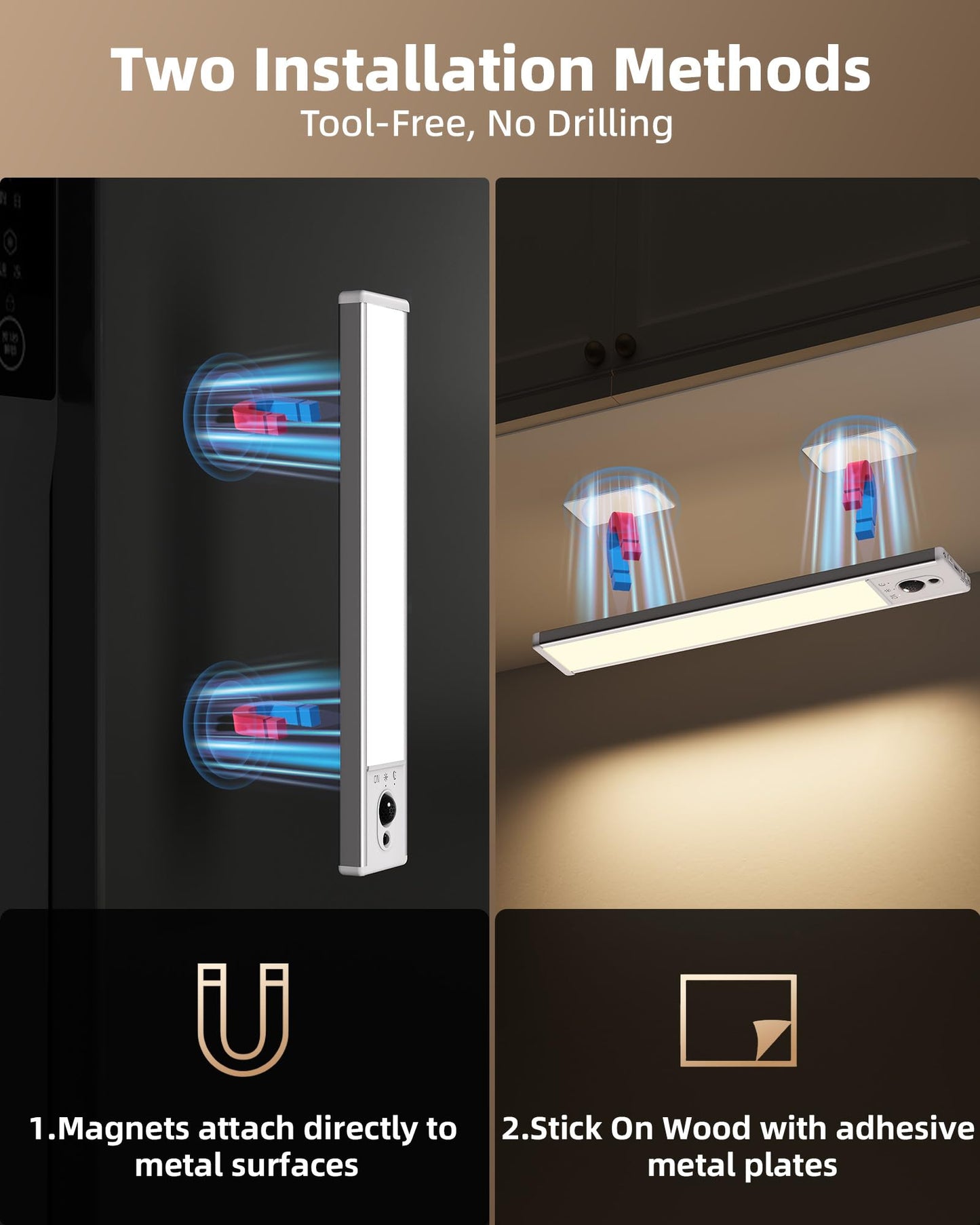 EZVALO 5-Pack Under Cabinet Lighting, 2400mAh Motion Sensor Light, LED Closet Lights Wireless, 3000K Dimmable, Timer, Magnetic, with Remote Control for Kitchen, Closet, Stair