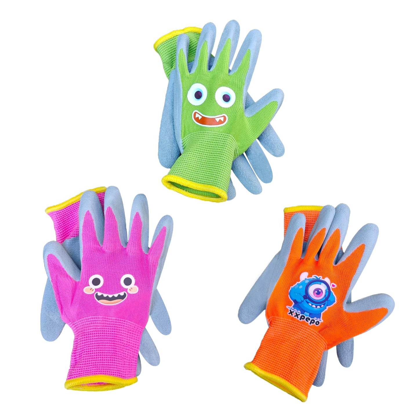 xxpepo 3 Pairs Kids Gardening Gloves. Children & Toddler Outdoor Work Gloves. Flex Rubber Coated Protect Little Hands.Gift Box for Age 6 to 8，Medium