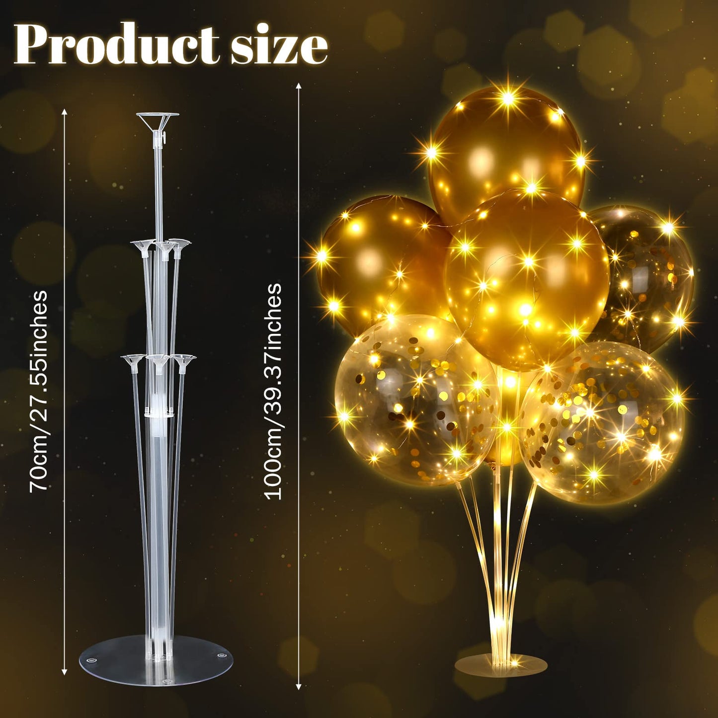4 Set Table Balloon Stand Kit with Lights Balloons Holders Centerpieces for Table Light up Tabletop Centerpieces for Wedding Birthday Bridal Shower Baby Shower Graduation(Gold)