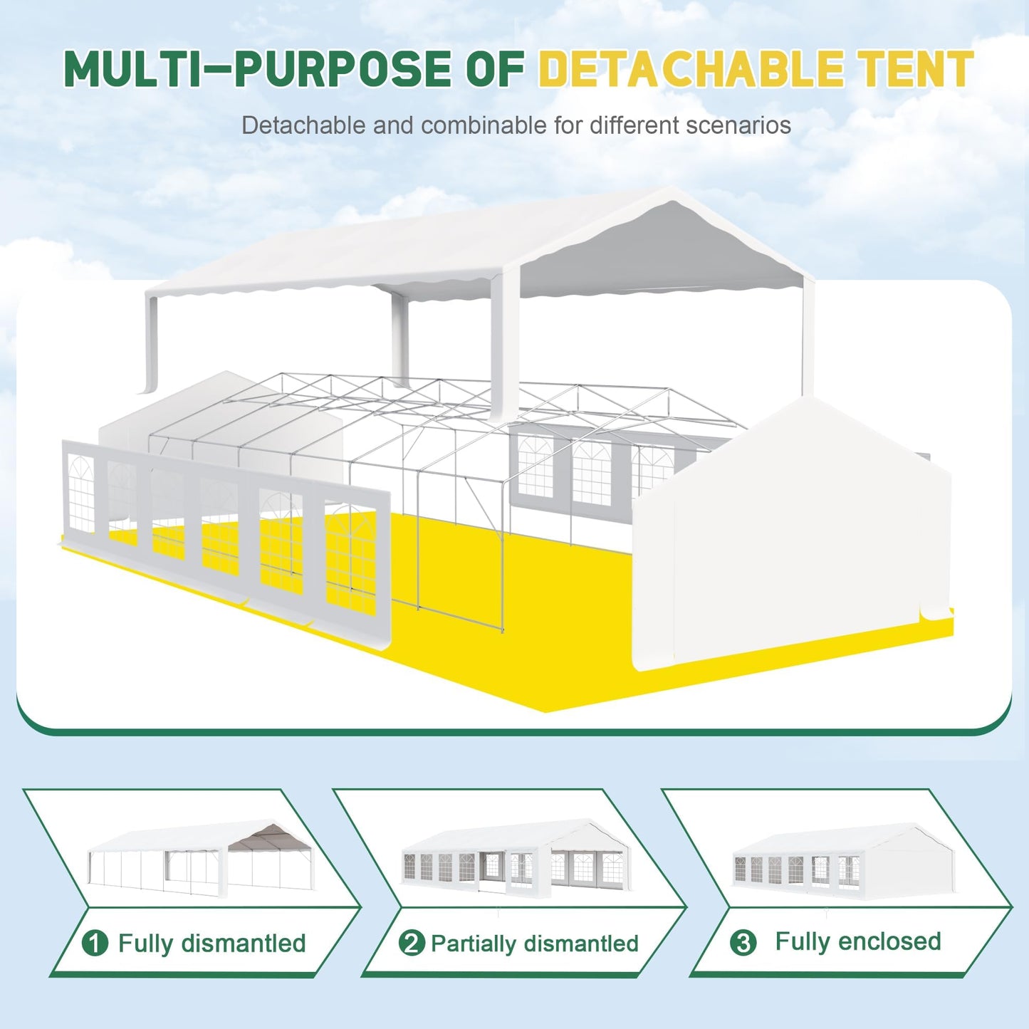 Greesum 20X40 Outdoor Canopy Tent, Patio Camping Heavy Duty Gazebo Shelter for Party Wedding BBQ Events with Side Removable Walls, Waterproof Shelter, White