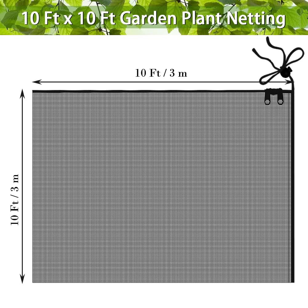 Fruit Tree Netting Covers with Zipper to Protect from Squirrels and Birds Large Netting for Fruit Trees Net Protection, Black, 10' x 10', 1 Pack