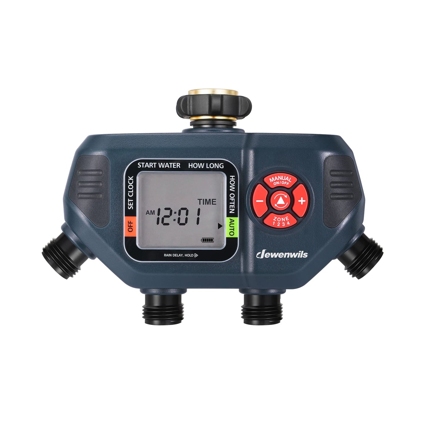 DEWENWILS Sprinkler Timer 4 Zone, Water Timer for Garden Hose with Rain Delay/Manual/AUTO Irrigation, Programmable Outdoor Faucet Hose for Yard, Lawn