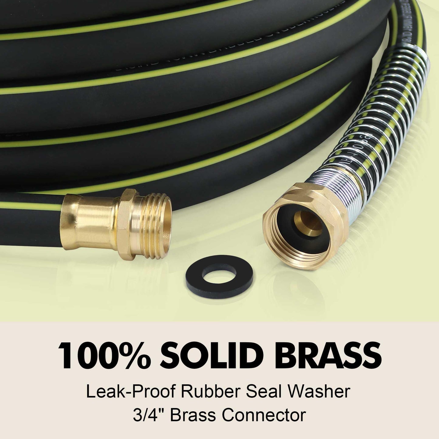 Wurzberge Lightweight Rubber Garden Hose 25 ft, 5/8" Hybrid Rubber Hose with Solid Brass Fitting, Water Hose Pipe for Outdoor, Cleaning & Washing