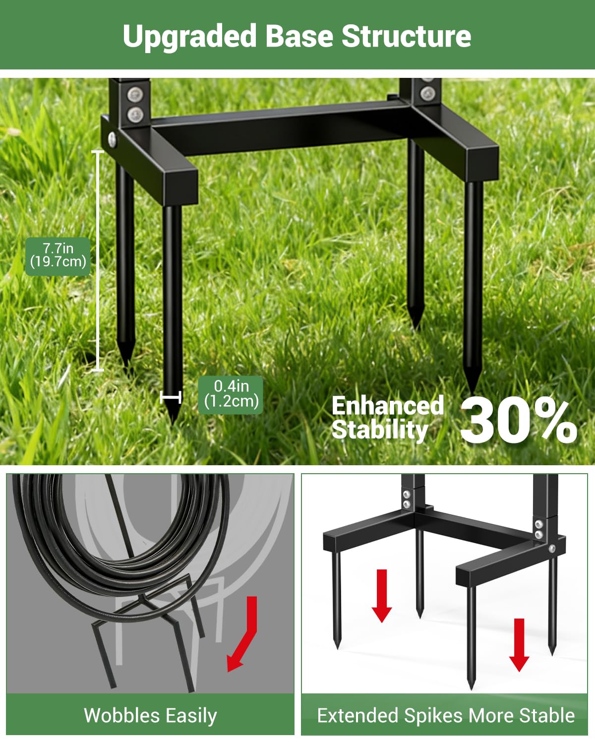 HZE Garden Hose Holder, Freestanding Water Hose Holder Stand for Outside, Heavy Duty Detachable Metal Garden Tube Storage Hanger Rack Holds 160 FT for Yard Lawn Farm, Black