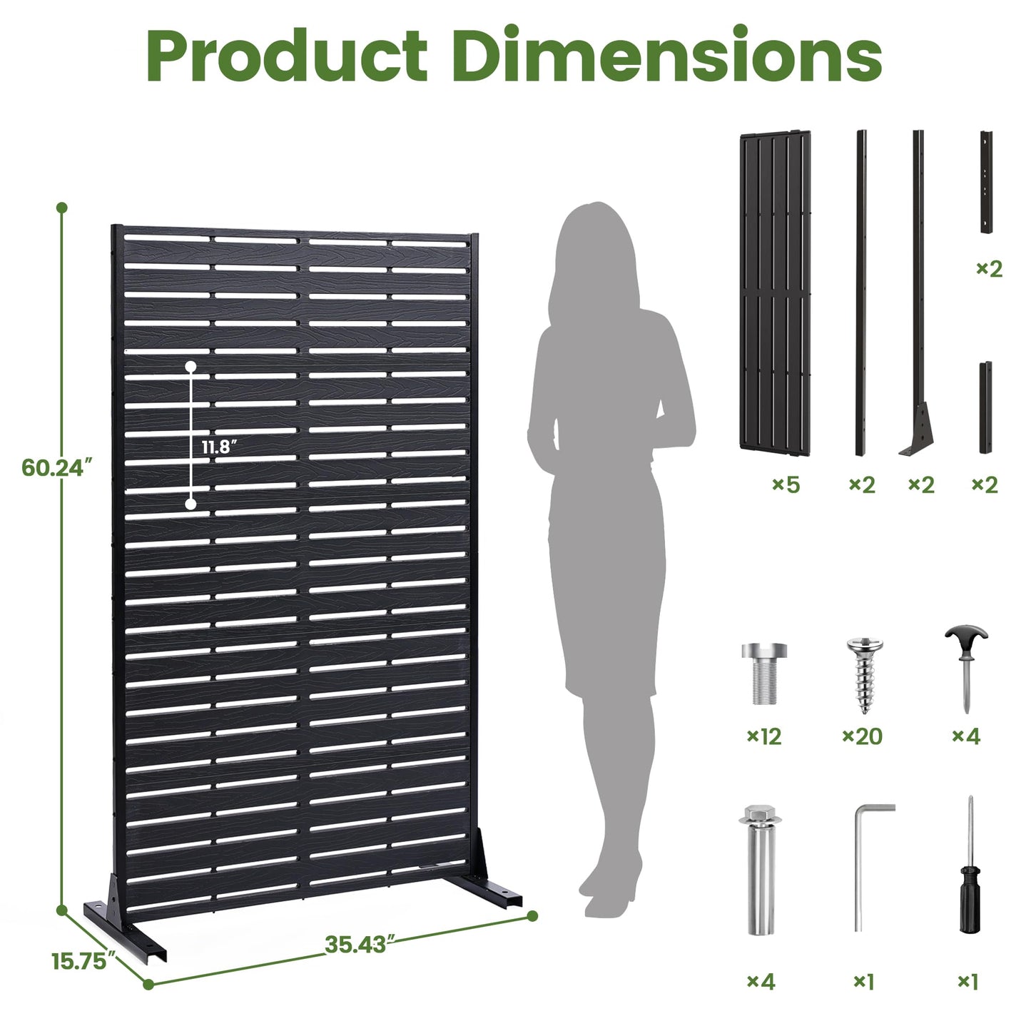 Diyfire Outdoor Privacy Screen 60" H HDPE Decorative Panel Freestanding Privacy Fence with Stand, Privacy Screens with Louvered 5 Panels, Weather-Resistant Panel Fence for Patio, Balcony, Balcony