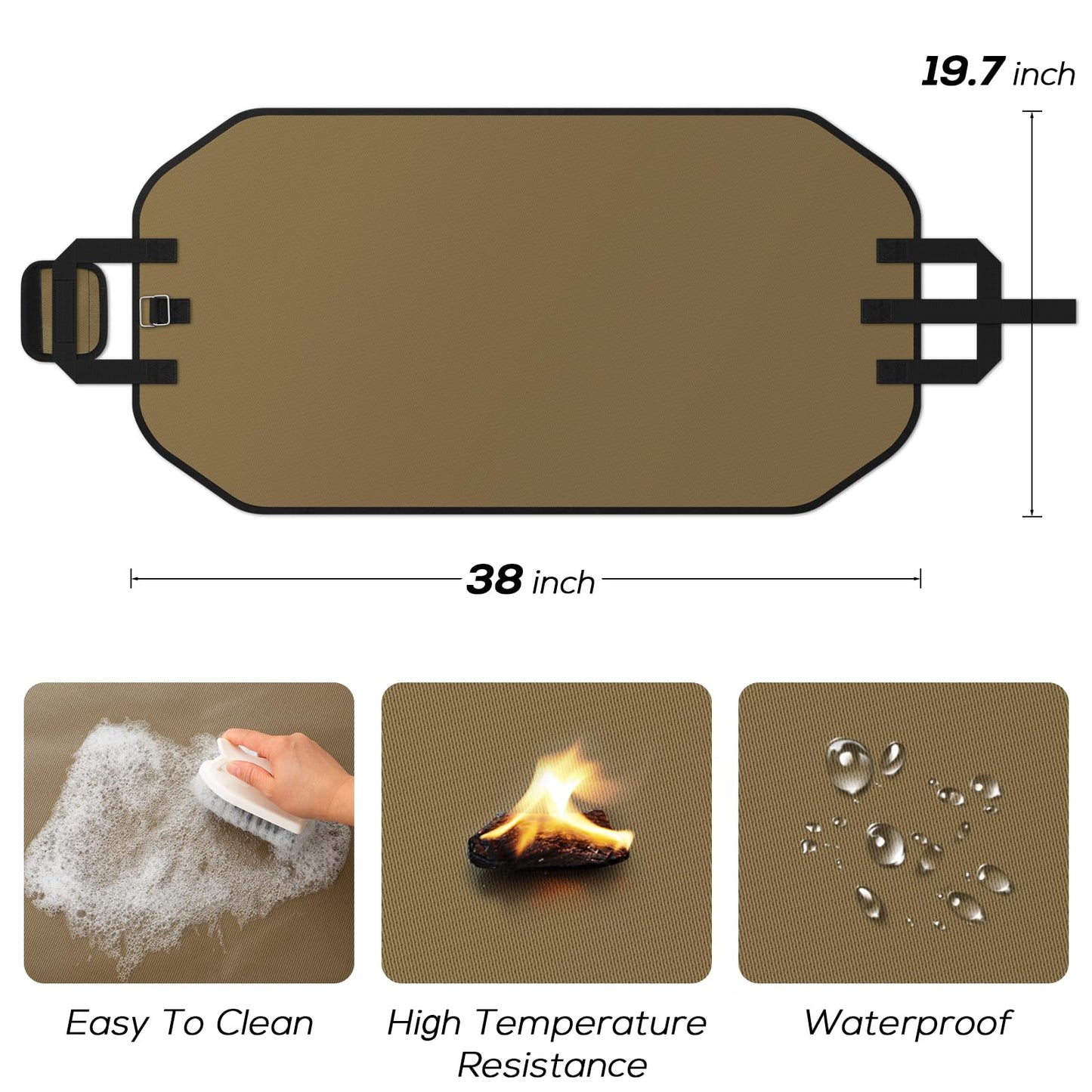 PAWBOSE Fireproof Fireplace Mat Hearth Rug and Firewood Carrier Firewood Bag, Great Gift for Cabin, Large Fire Wood Sling Carrier with Handles, Protect Floors Carpets from Sparks Embers-Tan