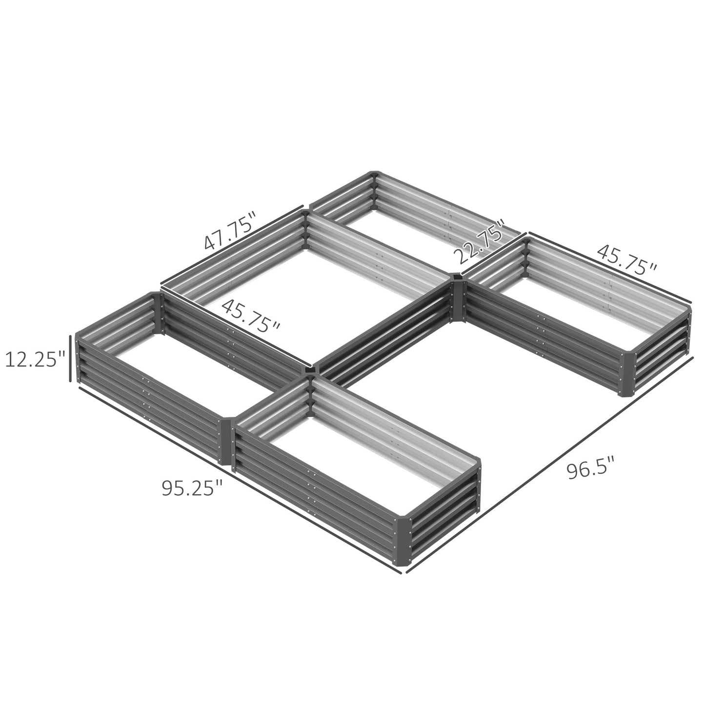 Outsunny 8 x 8ft DIY Raised Garden Bed, Large Galvanized Steel Planter Box with 5 Compartments, for Outdoor Plants, Vegetables, Flowers, Herbs, Easy Assembly, Gray