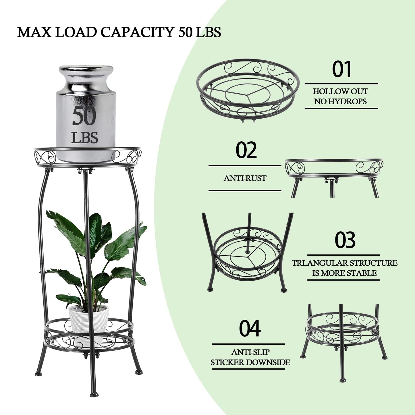 Kavlium 2-Pack Plant Stand Indoor Outdoor,Tall Black Metal Rustproof Stable Plant Stands,2 Tier 27.1 inch Multiple Plant Rack for Planter Corner Garden Living Room & Garden