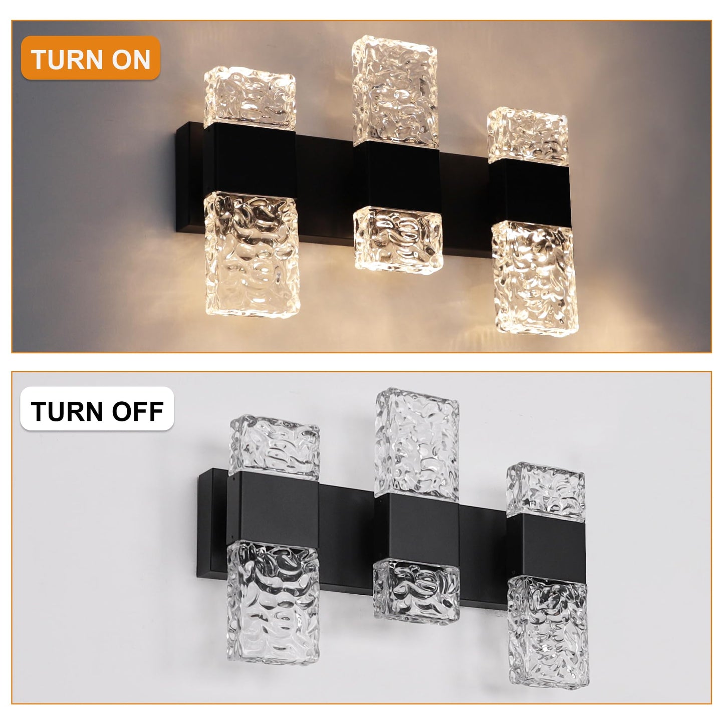 VINLUZ 3 Light Modern Bathroom Lighting Fixture Over Mirror in Matte Black Finish,3000K Dimmable Crystal Wall sconces LED Hardwired Vanity Light for Hallway Gallery