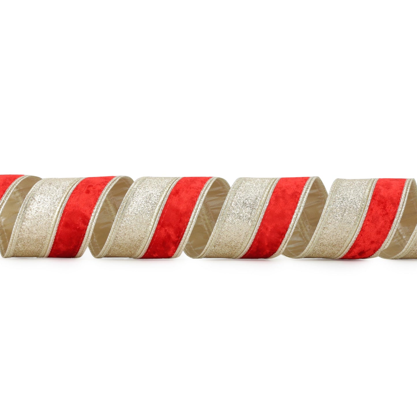 DINDOSAL Red Velvet Wired Ribbon 2.5 Inch x 10 Yards, Champagne Glitter Two Tone Christmas Ribbon for Tree, Wreaths, Bows, Garlands, Gift Wrapping, Holiday Decor