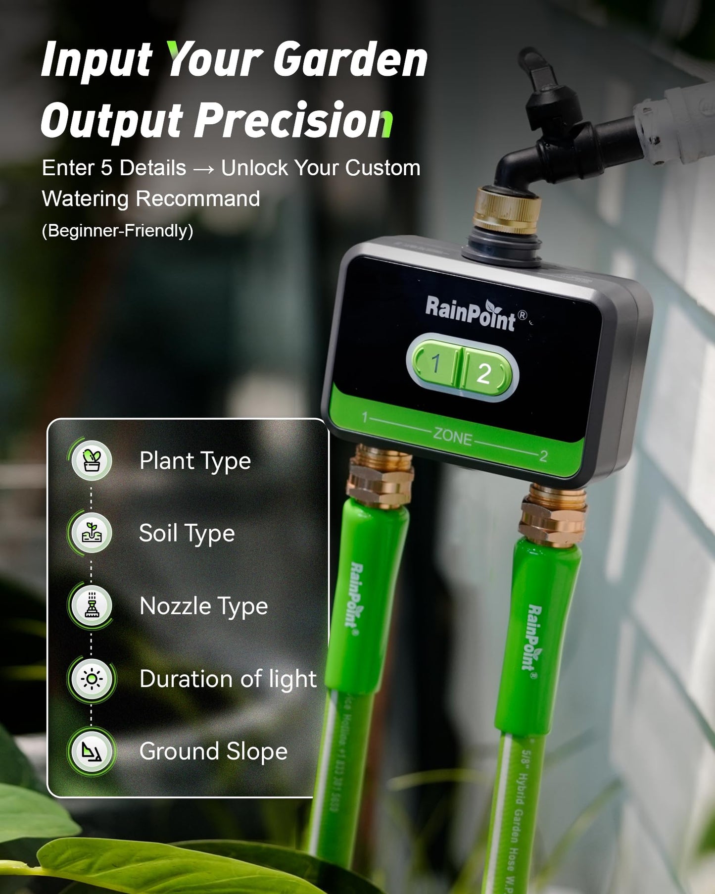 RainPoint WiFi Water Timer for Garden Hose with Brass Inlet & Outlet, 2-Zone Smart Hose Timer, WiFi Irrigation Controller via APP/Voice Control, Automatic Sprinkler Watering System for Lawns and Yard