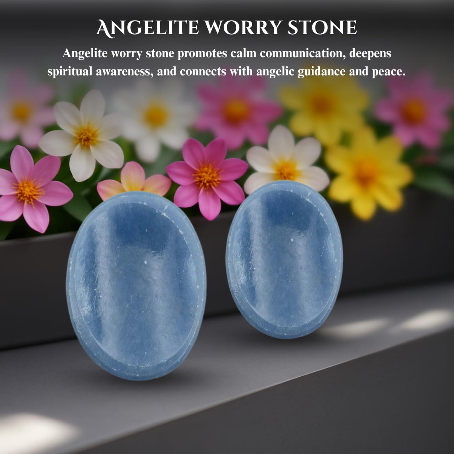 GEMSCITE Angelite Thumb Worry Stones Metaphysical Gemstone Crystal Healing Reiki Men Women Gift FENG Shui Positive Energy Love Wellness Palm Stones Wicca Powerful
