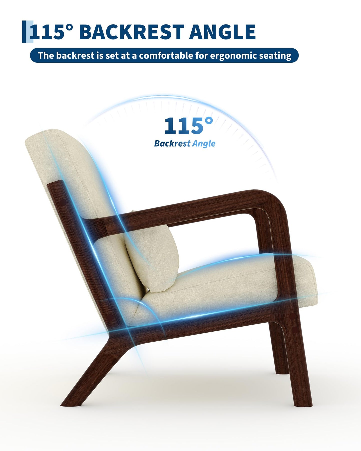 Garvee Mid-Century Chenille Accent Chair, Cozy Reading Chair, Modern Lounge Armchair with Lumbar Pillow, Solid Wood Frame, for Living Room, Bedroom, Office, Beige