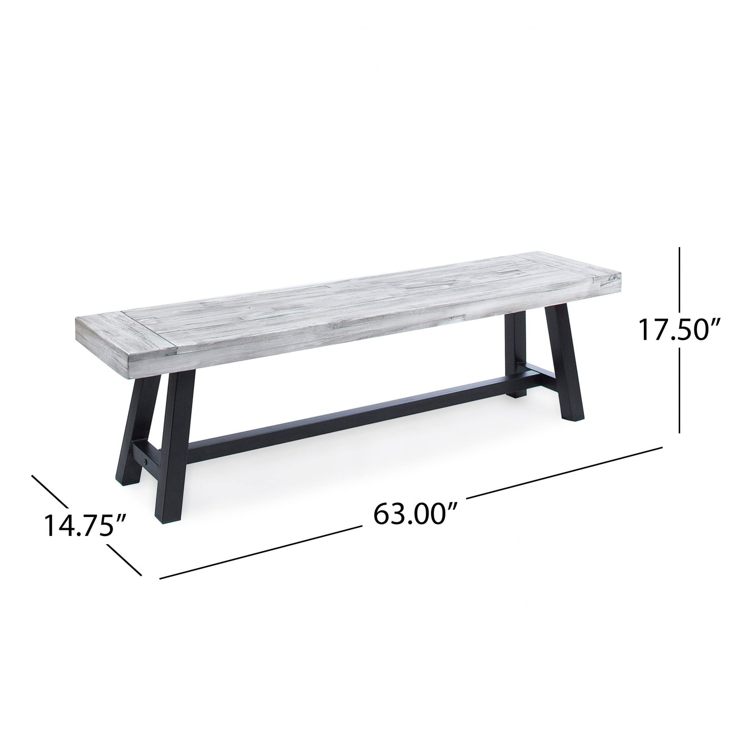Merax Outdoor Acacia Wood Patio Bench, Garden Benches for Porch Park Yard Backyard Lawn, Grey+Black