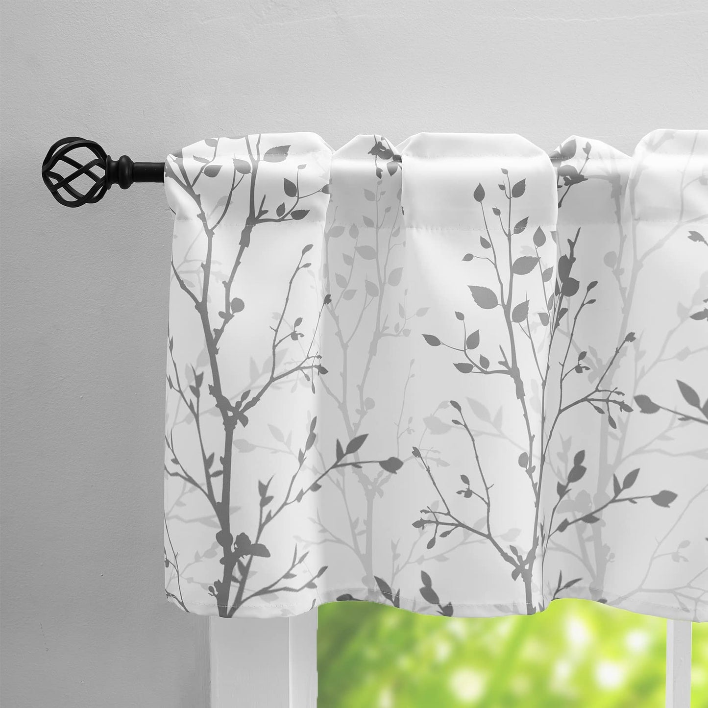 Luvyohmee Tree Branch Printed Curtain Valance, 18 inches Long Window Treatment Valance, Grey Window Valances for Kitchen, Bathroom, Dining Room, Living Room, Bedroom and Kid’s Room,1 Panel