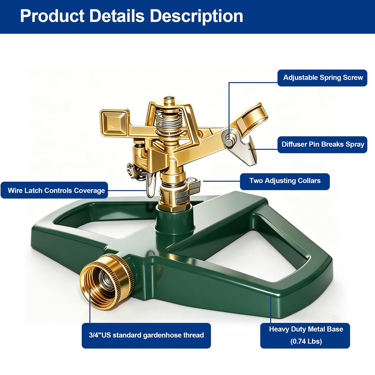 Hourleey Impact Pulsating Sprinklers for Yard - Heavy Duty Lawn Sprinkler with Metal Base, Adjustable Rotating 360 Degree for Large Area Garden, Coverage up to 5,800 Sq. Ft