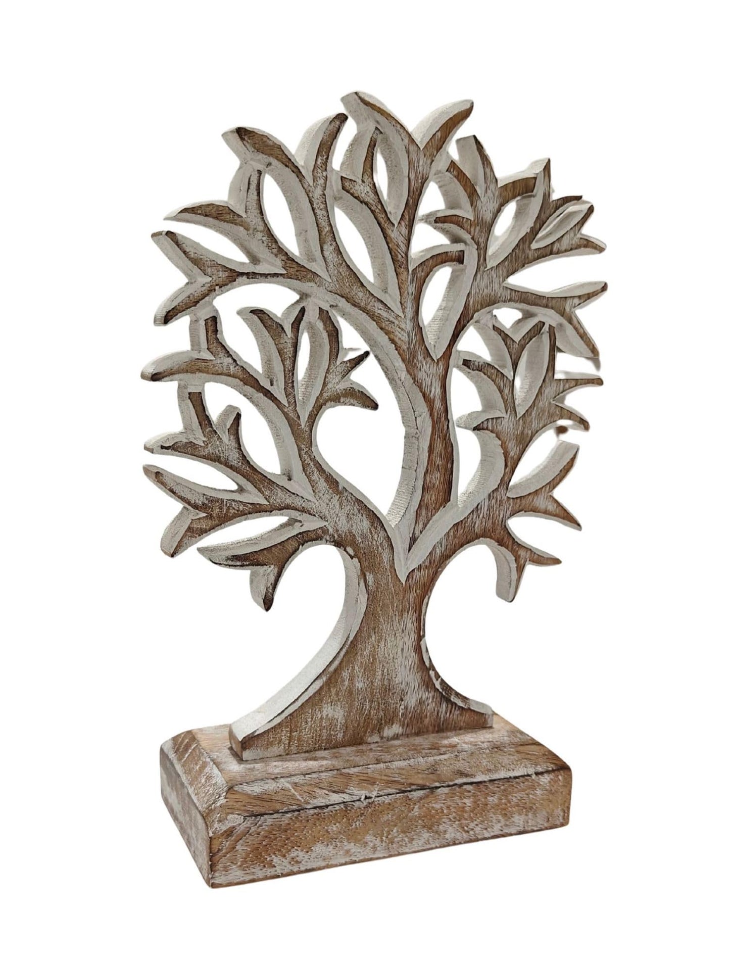 VANIYA CRAFTS® Wooden Tree of Life Decor – Handmade Carved Sculpture Statue for Home Decor, Living Room, Bedroom, Office Desk, or Shelf Display (Antique White)