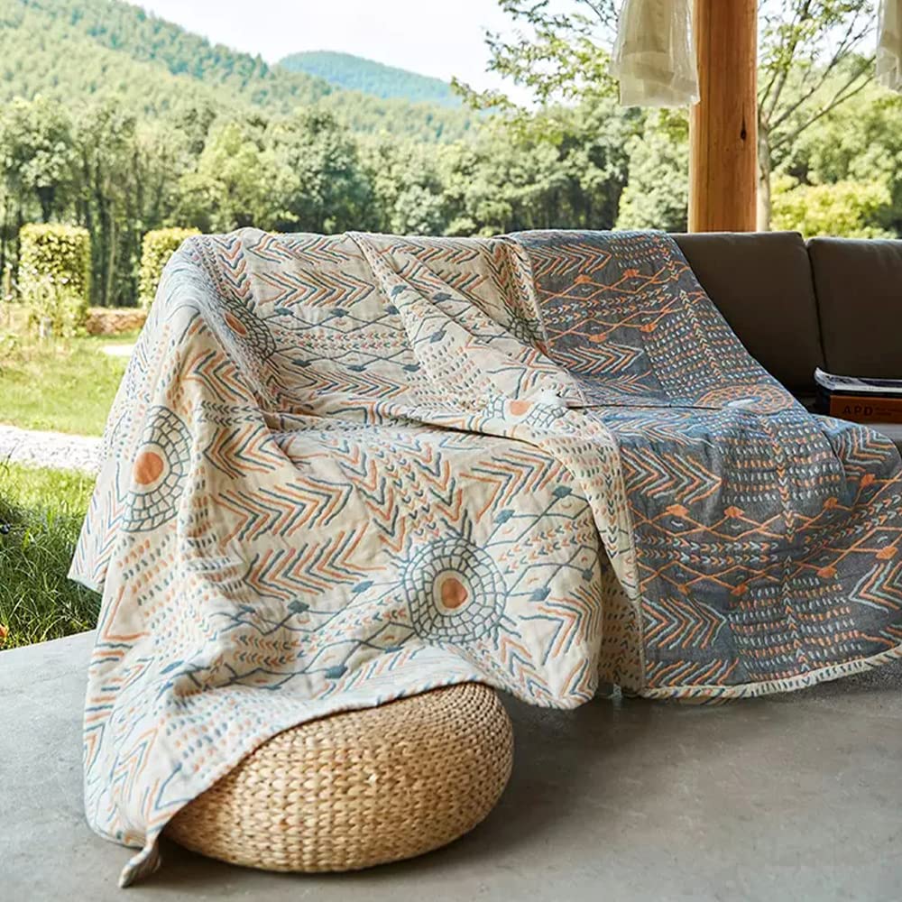 Osunnus Cotton Couch Cover Washable Boho Reversible Throw Sofa Cover Geometric Jacquard Multi-Use Furniture Protector for 2-3 Cushion Sectional L Shaped Sofa Bed Boho Home Decor, 79" x 118"